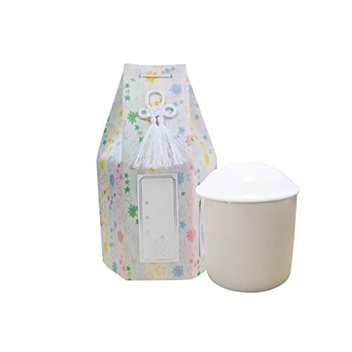 ペット 骨壷カバー 骨壺セット 六角袋 3.5寸 流れ星(流星) スター柄 白並骨壷付き 戒名シール 写真シール 骨袋 (ホワイト)