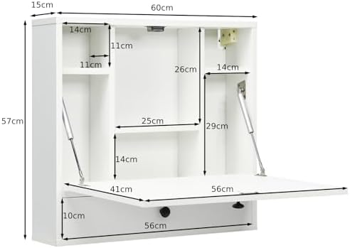 Wall Mounted Folding Desk, Space-Saving Drop Leaf Table with Storage Drawer, Floating Laptop Workstation for Home Office - Modern White Design