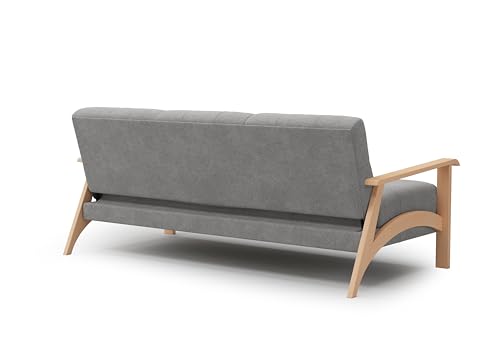 Cavadore 3er-Sofa Billan / 3-Sitzer Schlafsofa im skandinavischen Design mit Bett und massivem Holzgestell in Buche / 199 x 88 x 106 / Mikrofaser, Grau – Bild 7