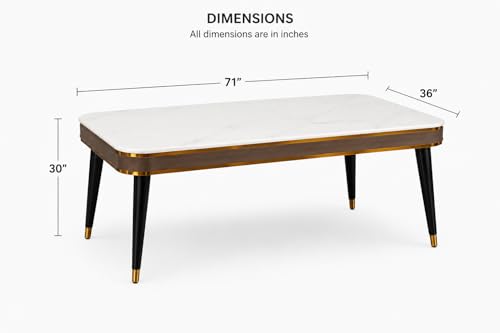 Image of WOODEN SPACE 6-Seater Wooden Dining Table Set | Nano Composite Marble Top | Solid Wood Base | Modern Dining Room Furniture with 6 Chairs (Brown Vintage)