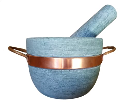 Pilão Cumbuca De Pedra Sabão Resistente Com Alça De Cobre