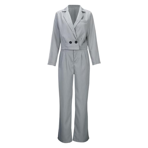 Womens Suits 2 Piece Set Striped Blazer Business Casual Short Lapel Blazer High Waisted Work Pants Business Suit2