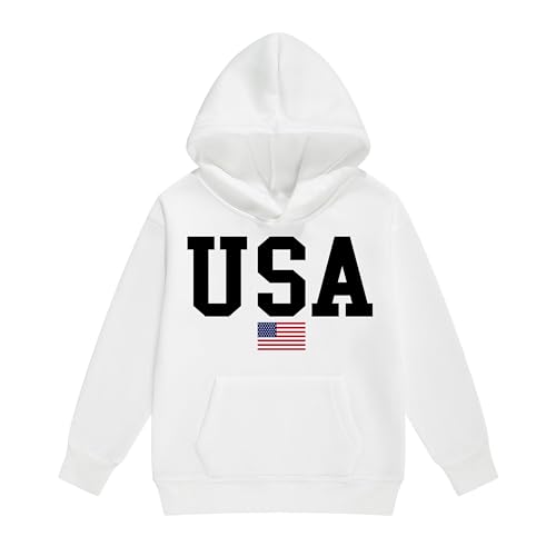 Image of Vivimeng Boys USA Sweatshirt Suit Kid USA Hoodie Set American Flag Sweater Girls American Hooded Pullover Suit