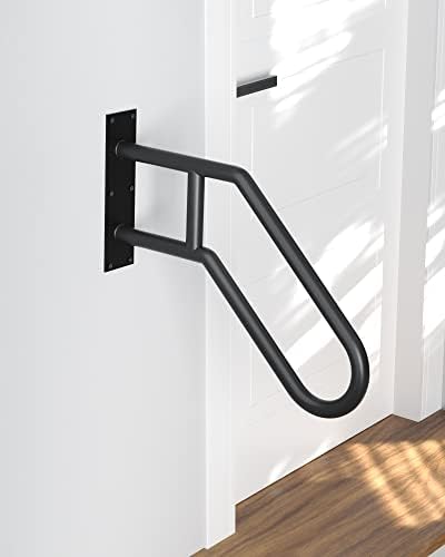 Grab Bars for Elderly for Wall, 2 Step Handrail for Indoor Steps - Wrought Iron Hand Rails Wall Mounted for 1-3 Stairs - Handicap Railing for Exterior Steps Railings for Deck, Porch and Garage use