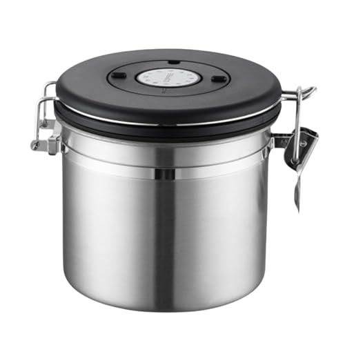 Image of Container for Ground Coffee, Coffee Beans - Coffee Canister 1200 ml with Built in Valve Stainless Steel Airtight with Scoop, Storage for Beans, Grounds, Tea, Sugar (Set of 1)
