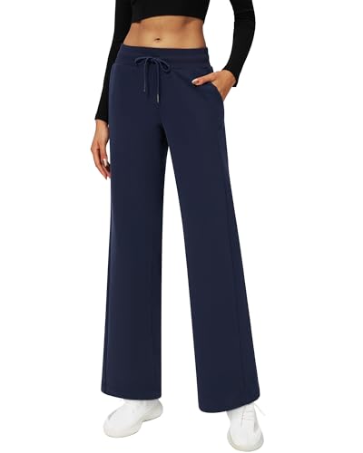 Stelle Womens Sweatpants Elastic Waist Drawstring Lined Straight Leg Pants Lounge Baggy Fleece Joggers with Pockets Navy