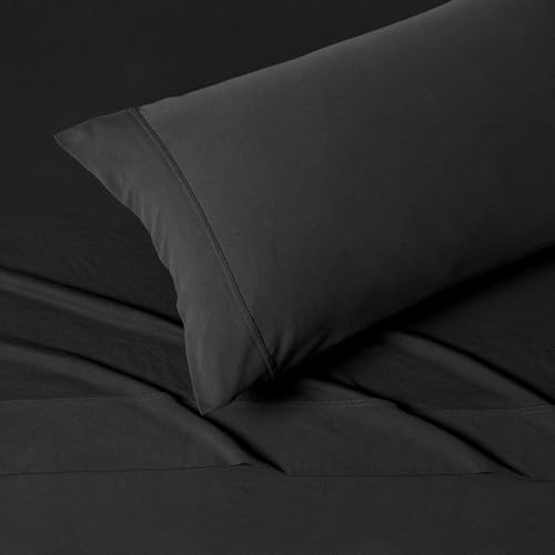 Image of Amazon Basics 100% Cotton Jersey Bed Sheet Set, Twin, Black, Solid
