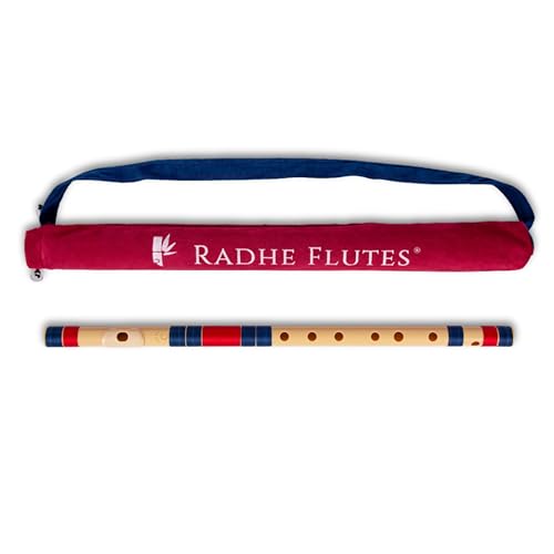 Radhe Flutes | C Natural Right Handed Middle Bansuri | Dark Blue & Red | Tuned With Tanpura A=440Hz...