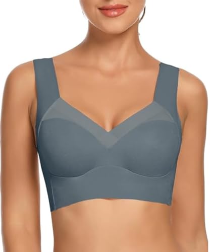 Image of GLAMORAS Women Nylon Spandex Seamless Mesh Lace Bras for Women Wirefree Comfortable Padded Lift Push Up Thin Soft Sexy Back Smoothing Bra Pullover Bras. Size: L-3XL