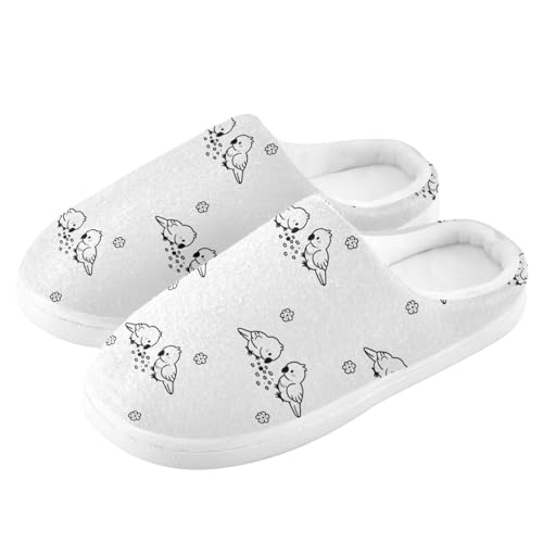 Soft Cute Bird Flowers Floral Black and White House Slippers for Woman Men,Fuzzy Slippers Cozy Memory Foam House Shoes Gifts for Women Men Size 14/15 23021114