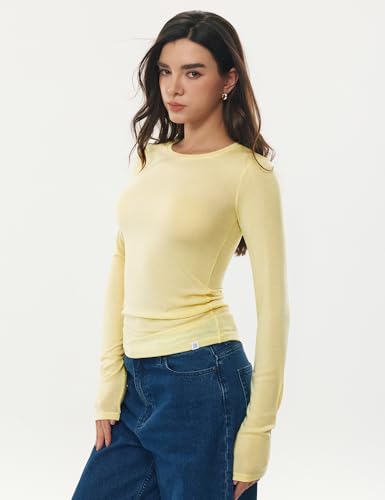 Image of Women's Merino Wool Blend Shirts Long Sleeve Tops Crew Neck Fitted Basic Tee Cozy Embrace Collection