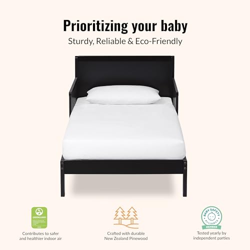 Dream On Me Brookside Wooden Toddler Bed in Black, Greenguard Gold & JPMA Certified, Kids Bed with Safety Rails, Low-to-Floor Design, Non-Toxic Pinewood Finish - Image 5