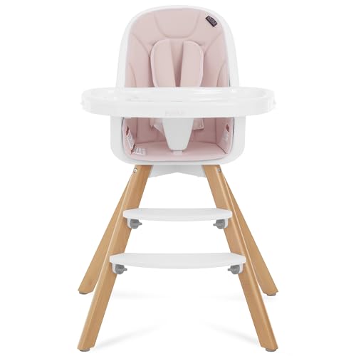 Image of Evolur Zoodle 2 in 1 Convertible Baby High Chair in Pink, Easy to Clean, Adjustable and Removable Tray, Compact and Portable High Chair, Foldable High Chair with Adjustable Footrest