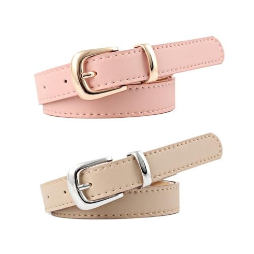 Golden buckle Women's Belts -2 * 105cm PU Leather Skinny Waist Belt with Metal Buckle for Dresses, Jeans & Pants - Simple Luxury Designer Style (Black/Brown)(White)3