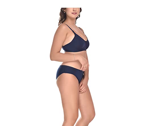 Image of Elina Women's Full Coverage Non Padded with Detachable Strap Cotton Hosiery Bra and Panty Set (Lovia Set)