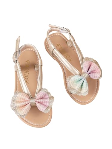 GORGLITTER Girl's Cute Bow Tie Princess Flat Sandals Open Toe Ankle Strap Dressy Slide Shoes