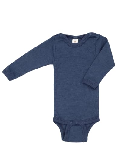 Engel Baby Body Langarm, 70% Wolle (kbT) und 30% Seide (Marine, 62-68)