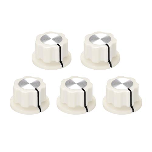 Uxcell A19082200UX0091 5Pcs 6.4Mm Shaft Hole Potentiometer Volume Control Rotary Knobs Effect Pedal Knobs Cream cover