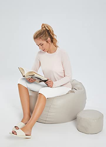 Baleaf Women's High Waisted Capris Casual Summer Knee Length Leggings Petite Yoga Casual Workout Exercise Capris With Pockets White L #TOP6