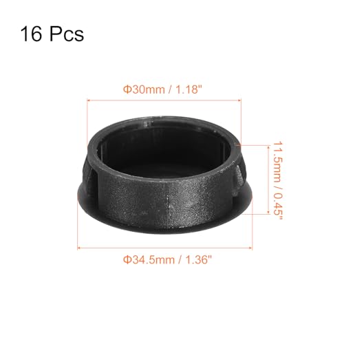 Image of uxcell 30mm /1.18 inch Plastic Hole Plugs, 16Pcs Flush Type Panel Round Snap in Fastener Knockout Locking Plugs for Furniture Insert End Caps Panels, Black