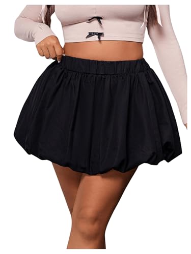 SOLY HUX Women's Plus Size Bubble Mini Skirt Y2k Elastic High Waisted Ruffle A Line Puff Skirt