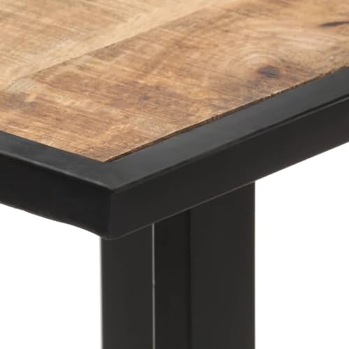 Table à manger en bois de manguier brut 140cm et pieds en fer noir