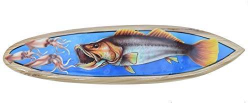 Interlifestyle Decoración Tabla de Surf con Perca Y Calamar En Paintbrush Buscar 100cm Letrero de Madera Pescado