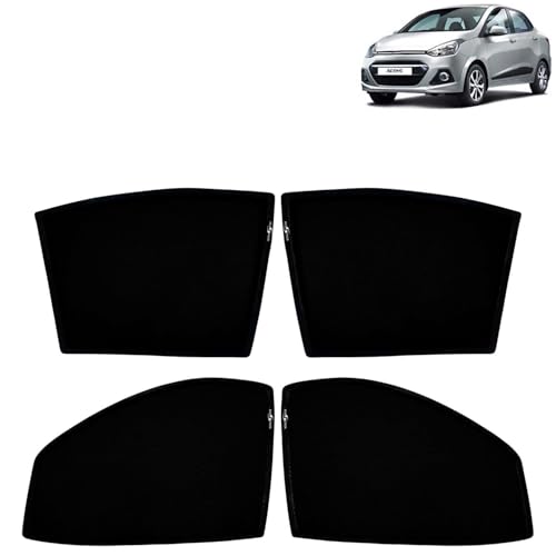 Image of KINGSWAY Car Sun Shade Curtains Only Compatible with Hyundai Xcent (2013 to 2017) | Z-Black Fix-Type (Non-Magnetic) | UV & Heat Protection | Pack of 4 Pcs