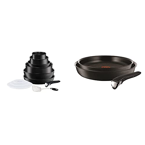 Tefal Ingenio Expertise Induction Batterie Cuisine 11p Antiadhésives, Casseroles 16/20cm & Ingenio Expertise Lot 2 poêles 24/28 cm, Batterie de cuisine induction + four, Poignée amovible brevetée