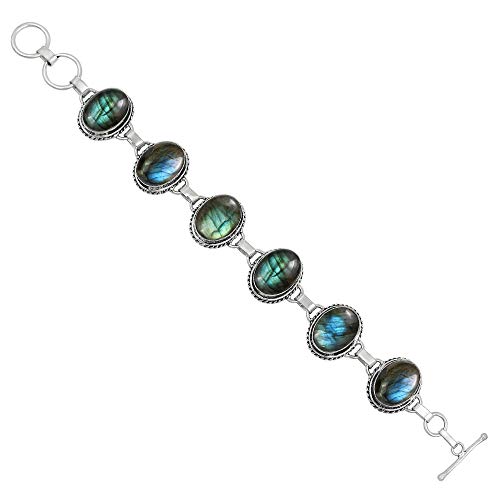 Natural Gemstones 925 Silver Plated Light Weight Trendy Statement Women's Jewelry Bracelets - Vintage Style Birthstone Oval Shape Stones Handmade Adjustable Link Bracelet - Gifts for Her3