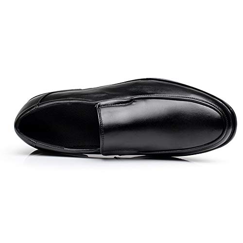 Formal Shoes for Men Slip On Round Apron Toe Cowhide Slip Resistant Rubber Sole Anti-Slip Block Heel Low Top Walking2