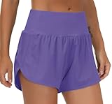 THE GYM PEOPLE Womens High Waisted Running Shorts Quick Dry Athletic Workout Shorts with Mesh Liner Zipper Pockets (Light Purple, Small)