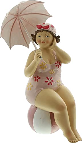 Dekoleidenschaft Dame de plage avec parapluie, figurine décorative pour intérieur et extérieur 10 x 7 x 21 cm, femme rubis, badenixe