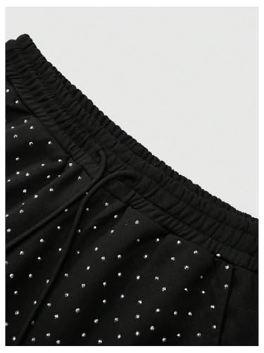 SOLY HUX Men's Y2k Sweatpants Sparkly Rhinestone Drawstring Elastic Waist Flare Pants Streetwear3