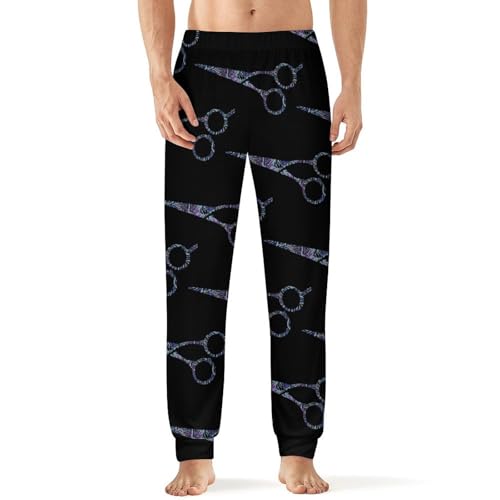 Haircut Barber Scissors Purple Fire Tie-Dye Men's Pajama Bottoms Sleep Lounge Soft Comfy Pants Sleepwear