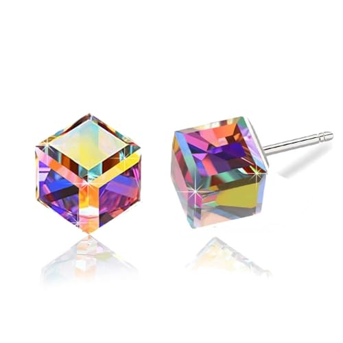 Cube Austrian Crystal Drop Stud Earrings for Women Fashion S925 Sterling Silver Hypoallergenic Jewelry