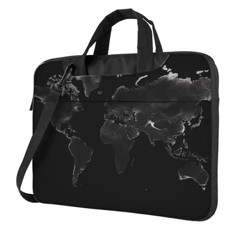 Sac ordinateur portable noir avec bandoulière et poignée sacoche carte du monde