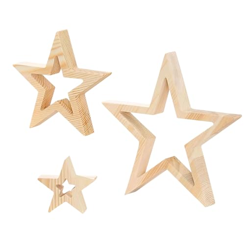 Decoración de mesa de estrella de Navidad, decoración festiva – Centro de mesa de madera para manualidades, para escritorio, mesa de café, chimenea, manto, estantería, bandeja escalonada
