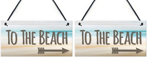 Image of RED OCEAN To The Beach Arrow Nautical Seaside Marine Theme Hanging Plaque Sand Gift Sign (Pack of 2)