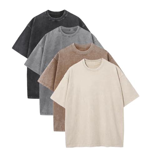 Men's Oversized T-Shirts Acid Wash Vintage Shirt Short Sleeve Tees Unisex Cotton Shirts
