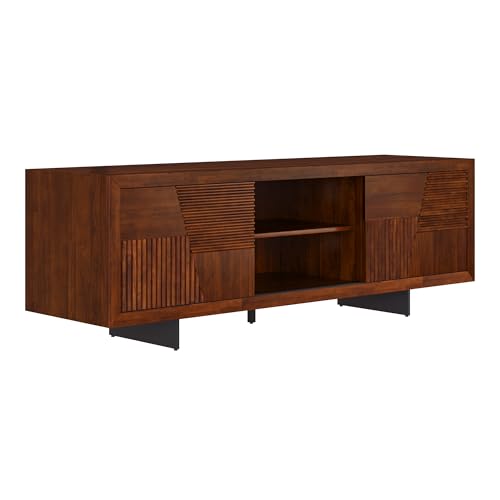 Image of Trapeze TV Stand for Living Room - Wooden Media Console with Storage, Metal Legs, Large Walnut TV Stand for Stylish Home Entertainment Setup