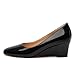 WAYDERNS Black Women's Wedge Pumps Closed Square Toe High Heels Comfort Slip on Patent Leather Dress Shoes for Work Business Office 2.5 Inch Size 8