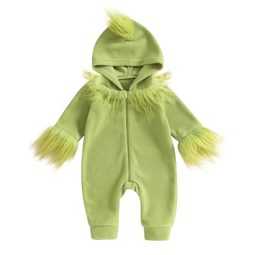 Nicoxijia Baby Girl Boy Christmas Costume Long Sleeve Furry Monster Romper Jumpsuit Bodysuit Christma Outfit Cosplay Clothes (D-Green 12-18 Months)