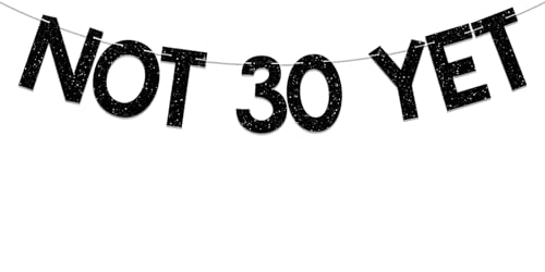 Not 30 Yet Banner - Last Year In My 20s Happy 29th Birthday Banner Cheer to 29 Years Funny 29th Birthday Party Decorations Black Glitter