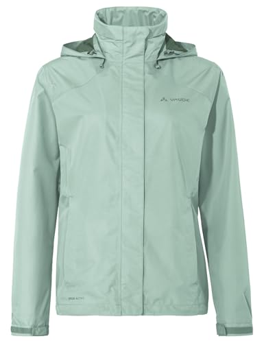 VAUDE Regenjacke Damen Escape Bike Light dusty fern, wasserfeste Outdoor-Jacke, atmungsaktive Fahrradjacke mit Kapuze im Kragen, Klimaschonende Wanderjacke, 40