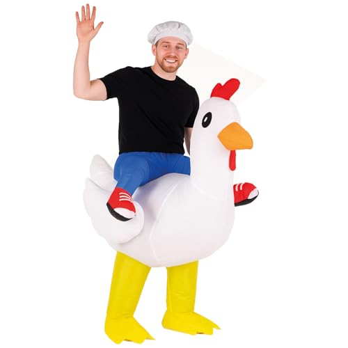 AirSuit® Disfraz Hinchable de Pollo | Traje Peculiar | Tamaño Adulto 160 a 190cm | Poliéster Cómodo | Resistente | Sistema de inflación Incluido | OriginalCup®