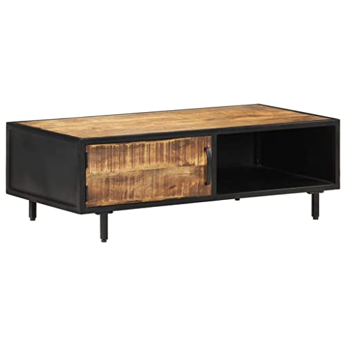 Table basse bois manguier brut authentique et acier de style industriel