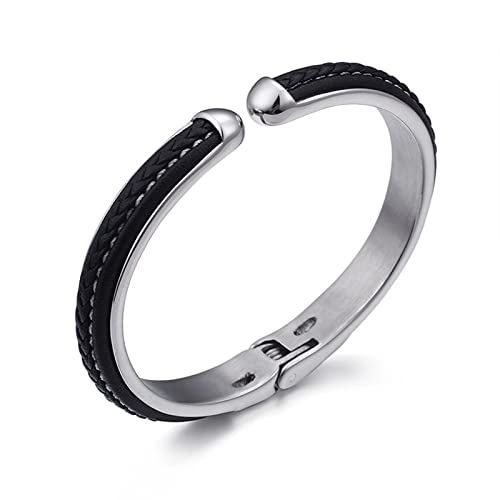 Bracelet Anti-Ternissement Cuir et Acier Inoxydable 21cm - Ne Rouille Pas Style Punk