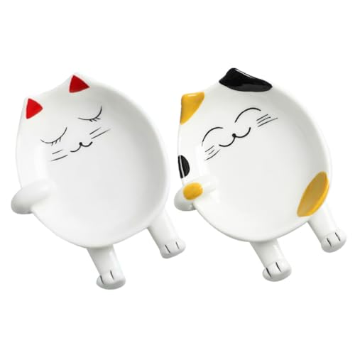 MUELODSIC 2 piezas Soporte de Cerámica para Tapas y Utensilios de Cocina Diseño de Gato Estante para Cucharas Palillos y Cucharones para Ollas y Cacerolas Resistente y Duradero