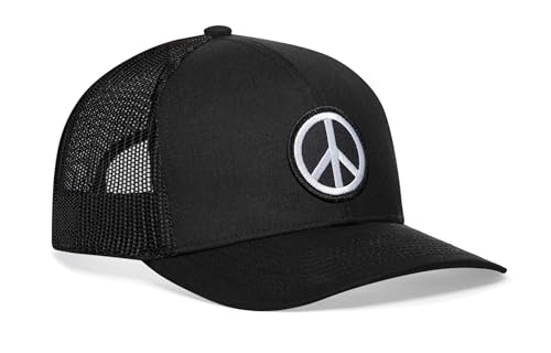 HAKA Peace Trucker Hat, Mesh Outdoor Hat for Men & Women, Adjustable Peace Sign Baseball Cap, Snapback Golf Hat Black